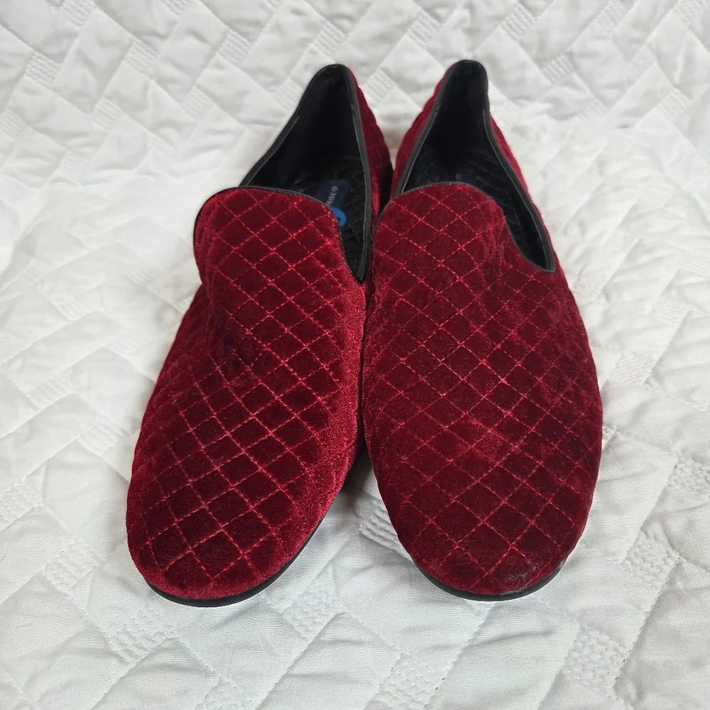 Giorgio Brutini Chatwal Red Velvet Diamond Stitched Loafer Slippers Men 11,5